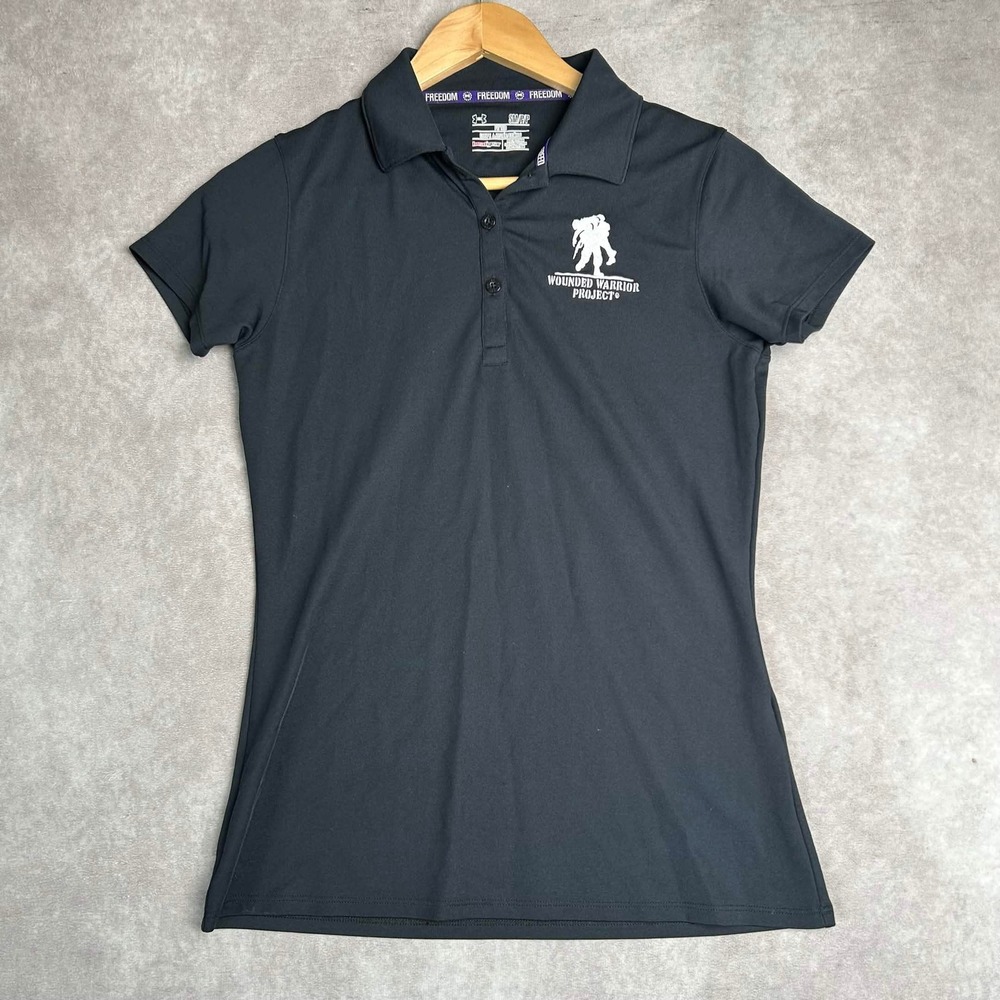 Under Armour Wounded Warrior Project Freedom Polo Shirt Black Womens Small SM